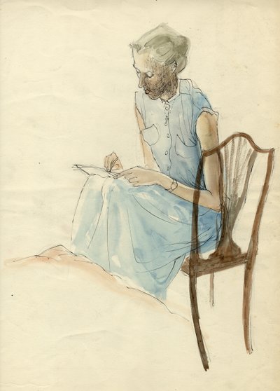 Zittende vrouw die schrijft, 1952 door Shirley Markham