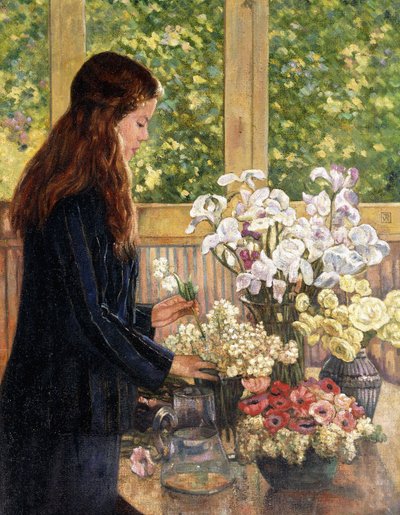 Jong Meisje met Vazen met Bloemen door Théo van Rysselberghe