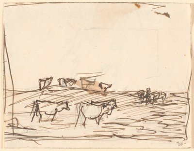 Schets van Landschap met Koeien door Theodor Philipsen