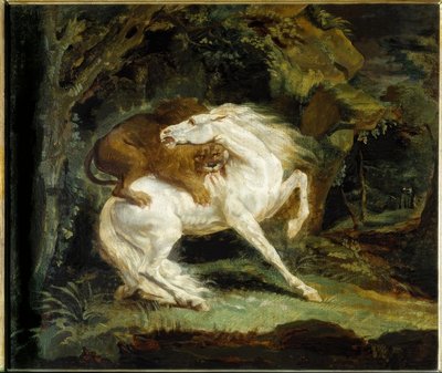 Paard Aangevallen door een Leeuw door Theodore Gericault