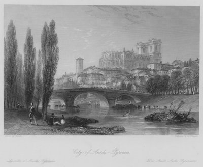 Stad Auch, Pyreneeën (gravure) door Thomas (after) Allom