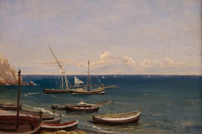 Boten op het strand van Amalfi door Thomas Fearnley