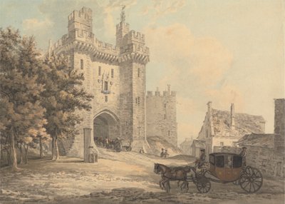 De poort van Lancaster Castle door Thomas Hearne