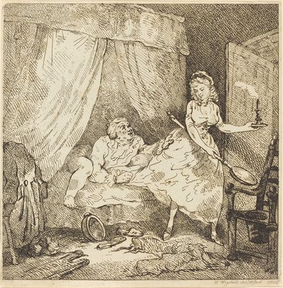 Een Beddenwarmer door Thomas Rowlandson