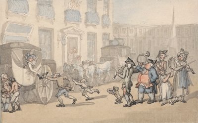 Comforts of Bath: Coaches Arriving door Thomas Rowlandson