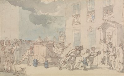 De aankomst van de brandweerwagen door Thomas Rowlandson