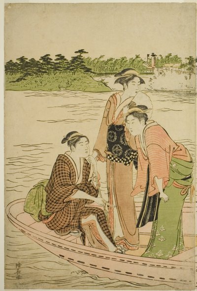 Veerboot op de Rokugo-rivier door Torii Kiyonaga