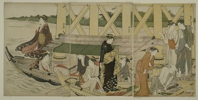 Pleziervaartuigen onder de Azuma-brug, c.1784 door Torii Kiyonaga