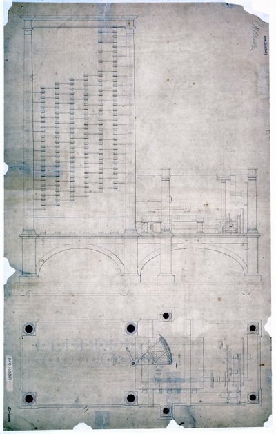 Babbage-motoren, een tekening door Charles Babbage door Unbekannt