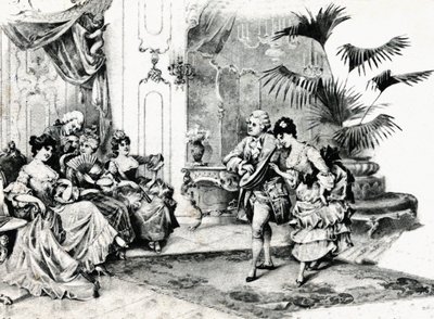 Hofdans in Rococo-kostuum. circa 1900 door Unbekannt