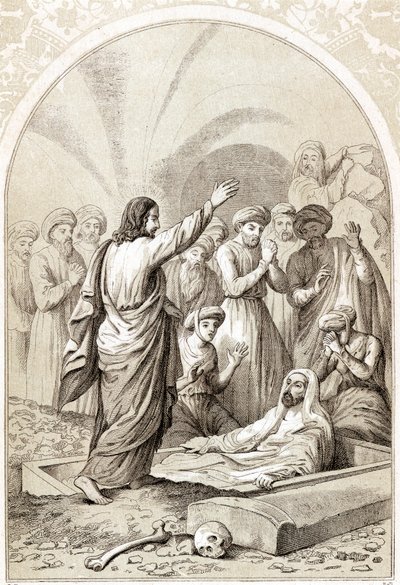 Jezus wekt Lazarus op uit het graf, ca. 1880 door Unbekannt