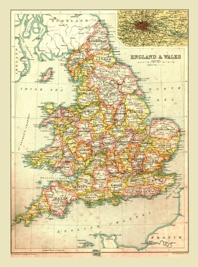 Kaart van Engeland en Wales, 1902 door Unbekannt