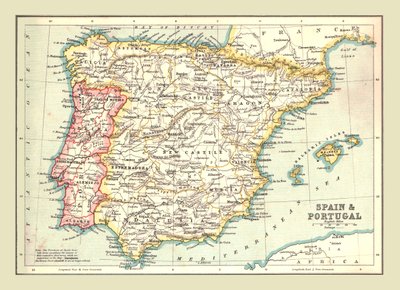 Kaart van Spanje en Portugal, 1902 door Unbekannt