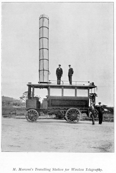 Mobiele radiostation gebruikt door Marconi, 1900 door Unbekannt