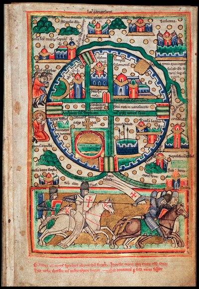 Plan van Jeruzalem. Psalter fragment, ca. 1200 door Unbekannt