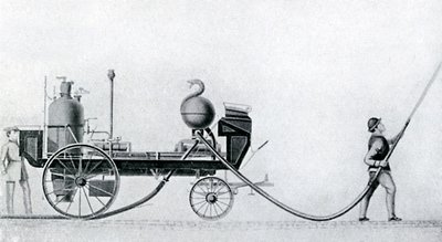 De eerste stoombrandweerwagen, ca. 1830 door Unbekannt