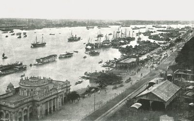 Uitzicht vanaf de Hooghly-brug, Calcutta, India door Unbekannt