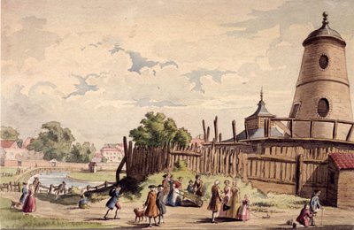 Uitzicht op New River Head, Finsbury, Londen, ca. 1750 door Unbekannt