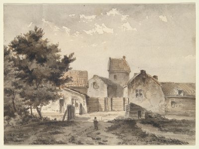 Landschap met gebouwen door Unknown