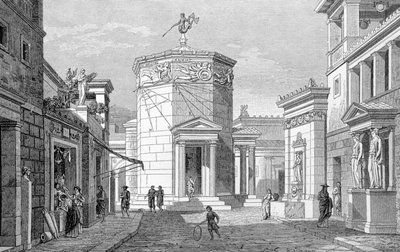 Een straat in Athene. Gravure uit 1877 door Unknown artist