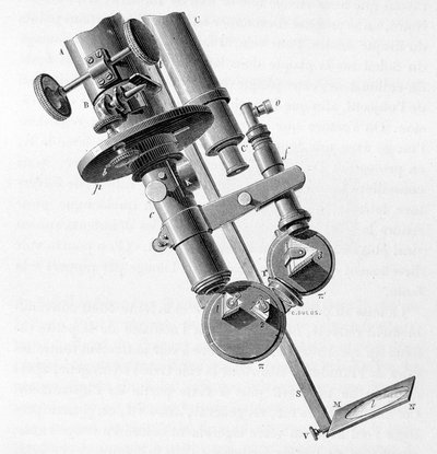 Wetenschappelijke plaat met een spectroscoop. door Unknown artist