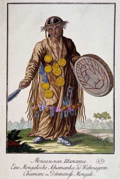 Sjamaan of Mongoolse waarzegster - gravure door Unknown artist