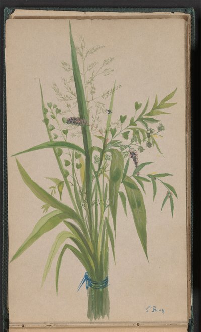 Boeket bloemen en grassen door Unknown artist