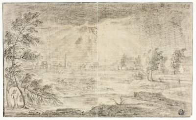 Landschap met dorp door Unknown artist