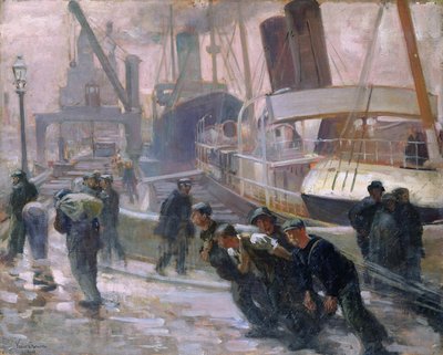 Liverpool dokwerkers bij zonsopgang, 1903 door Victor Francois Tardieu