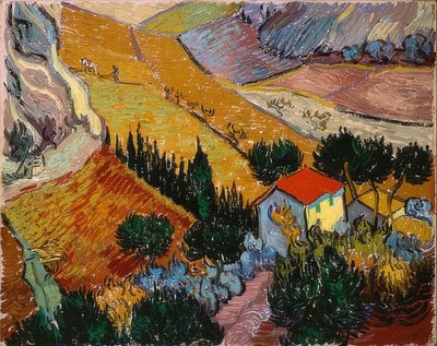 Landschap met huis en ploeger. 1889 door Vincent van Gogh