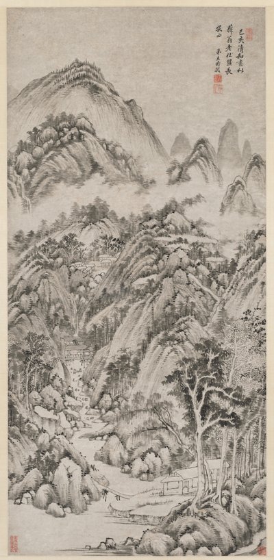 Bergdorp omarmd door de zomer, 1659 door Wang Shimin