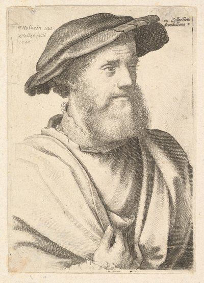 Een bebaarde man naar Hans Holbein, 1646 door Wenceslaus Hollar