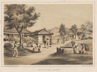 Tempel in Tumai, Lew Chew, 1855 door Wilhelm Joseph Heine