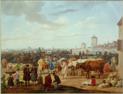 Veemarkt aan de rand van een stad door Wilhelm von Kobell