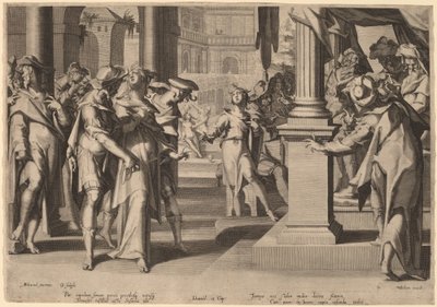 Suzannah voor Daniel door Willem Swanenburgh, after Joachim Anthonisz Wtewael