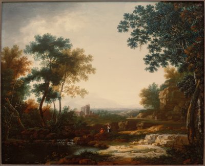 Landschap met ruïnes en figuren door Willem van Bemmel