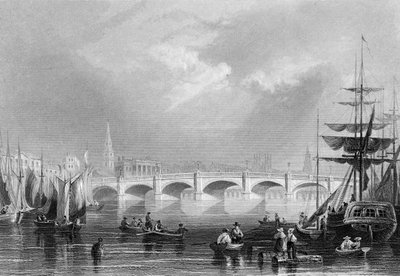 Nieuwe Brug en Broomielaw, Glasgow, c.1840 door William Henry Bartlett