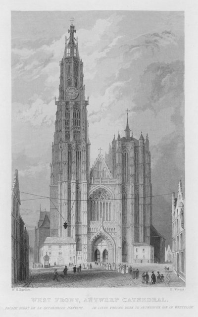 Westgevel, Kathedraal van Antwerpen door William Henry Bartlett