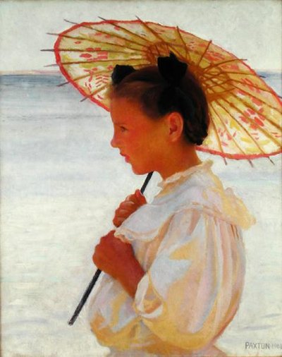 Meisje met een Chinese parasol door William McGregor Paxton