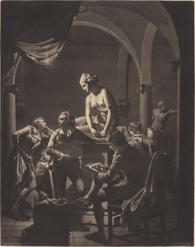 Een Academie bij Lamplicht door William Pether after Joseph Wright