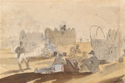 Karavaan met Overdekte Wagens Rustend [recto], 1861 door Winslow Homer