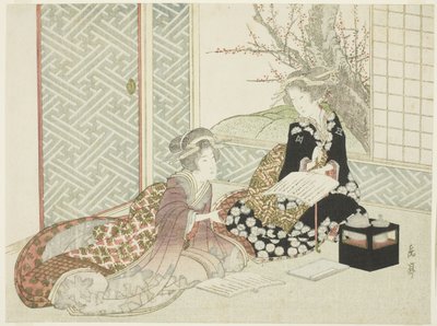 Twee Vrouwen Lezen door Yashima Gakutei