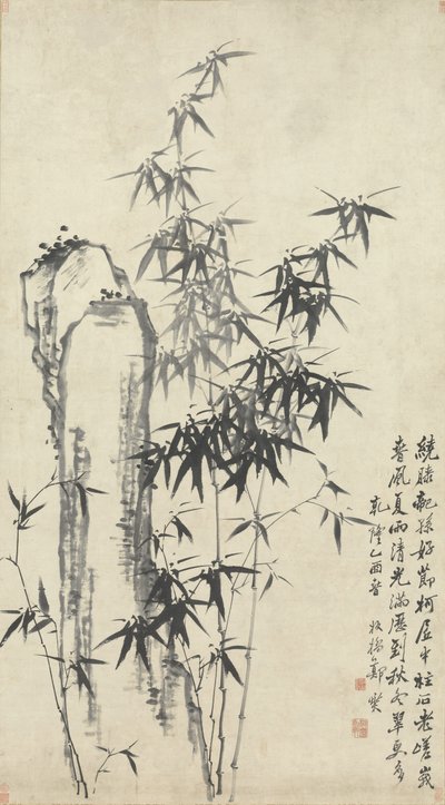 Bamboe en rots, 1765 door Zheng Xie