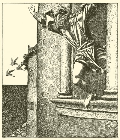 Sir Tristram springt in de zee door after Howard Pyle