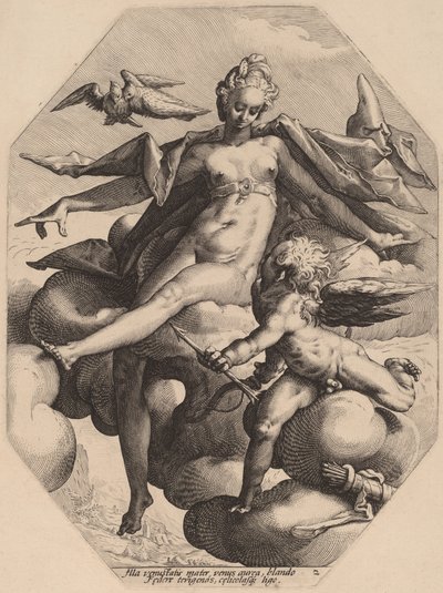 Venus en Cupido door attributed to Jacob Matham, after Hendrick Goltzius