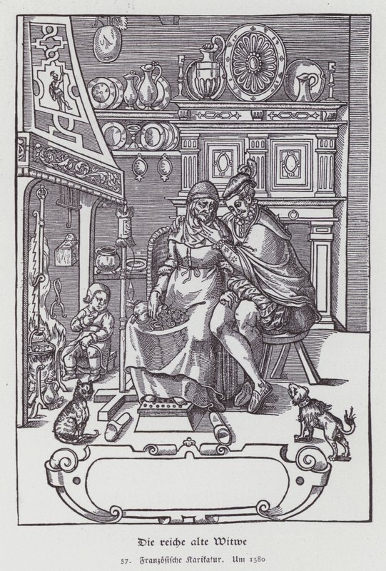 De Rijke Oude Weduwe, Franse cartoon door (after) French School