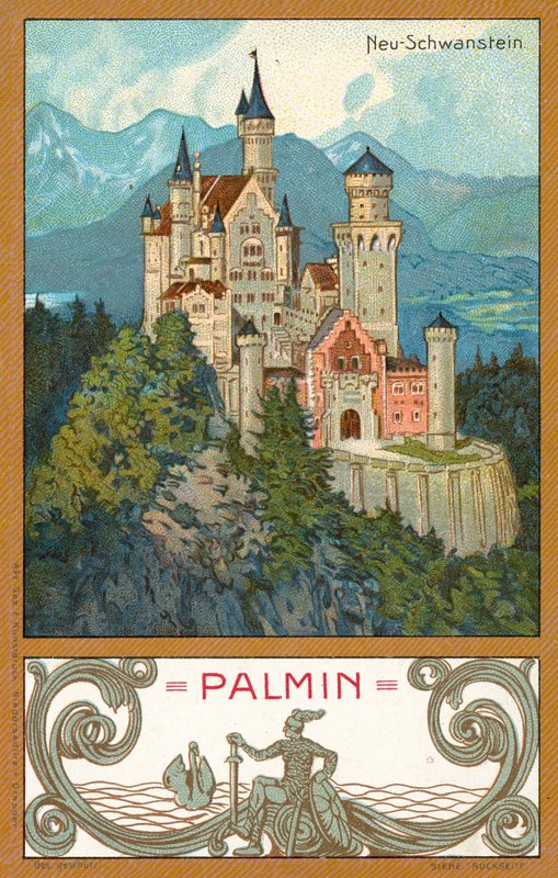 Kasteel Neuschwanstein, Beieren (chromolitho) door (after) German School