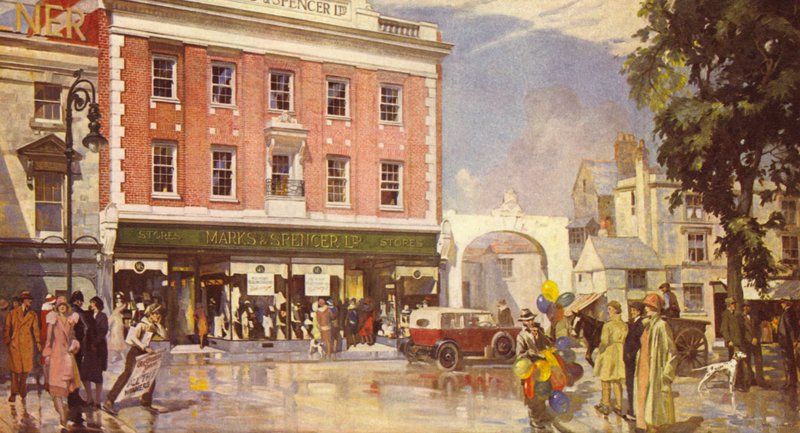 Een Georgische gevel, behoud van het lokale karakter van het winkelcentrum, 1925 door English School