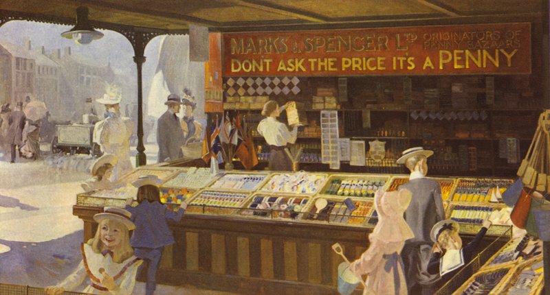 Een interieur van de Penny Bazaar met de open display, 1900 door English School