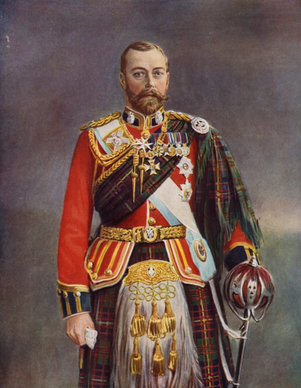 Koning George als kolonel van de Cameron Highlanders door English School